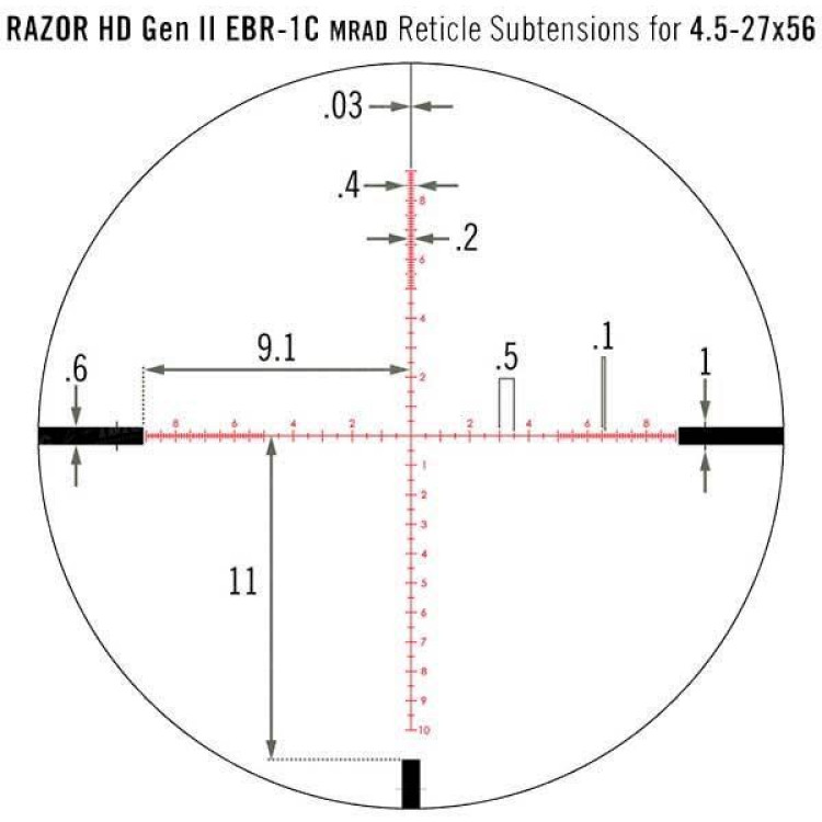 Прицел Vortex Razor HD Gen II 4,5-27x56 F1 марка EBR-1C с подсветкой. Барабан 10 МРАД/оборот