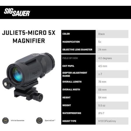 Увеличитель SIG Sauer 5x Juliet5-Micro 5x24mm, push-button mount with spacers, black.