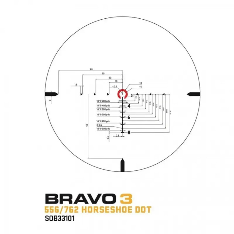 Приціл оптичний SIG Sauer Optics Bravo3 Battle Sight, 3x24mm horseshoe dot illum reticle.