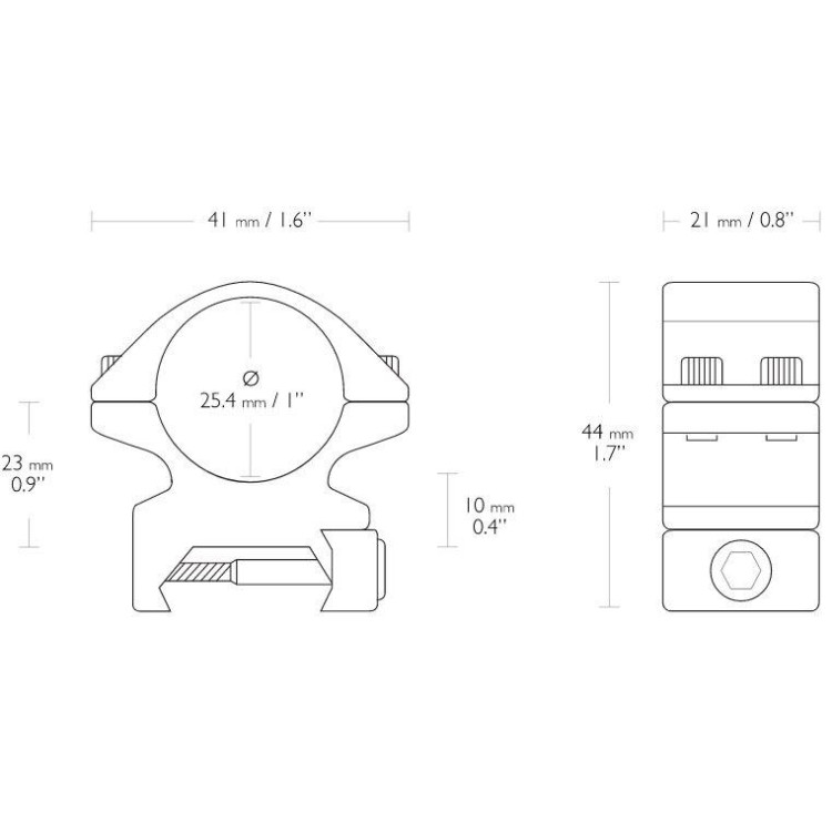 Кільця Hawke Match Mount. d - 25.4 мм. Medium. Weaver/Picatinny