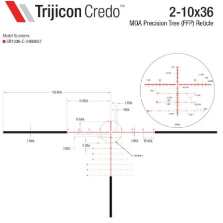 Приціл оптичний TRIJICON Credo 2-10x36 MOA 30mm Tree Crosshair FFP Red