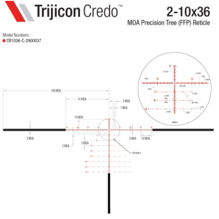 Прицел оптический TRIJICON Credo 2-10x36 MOA 30mm Tree Crosshair FFP Red