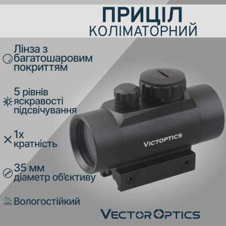 Прицел коллиматорный Vector Optics 1x35 5МОА с красной и зеленой подсветкой