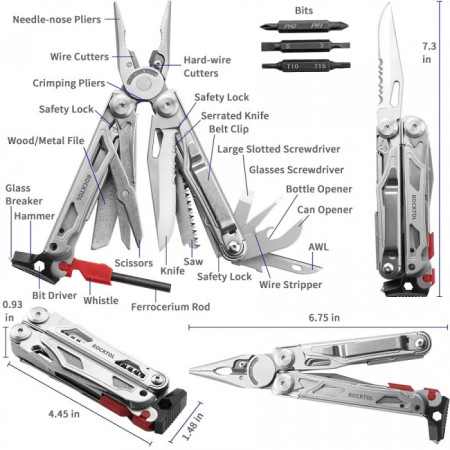 Мультитул Rocktol SK04 22-в-1 с нейлоновым чехлом, кресалом, свистком и битами